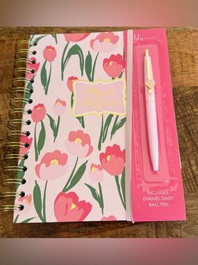 Pink 'Bloom with Grace' Floral Spiral Notebook with Pen